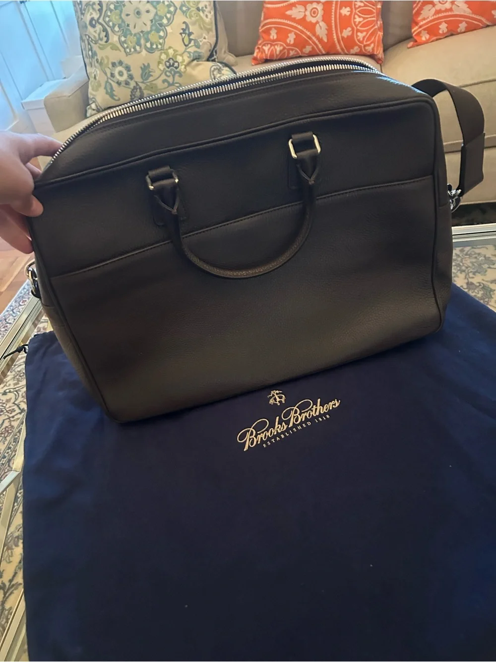 Brooks Brothers Brown Leather briefcase with Silver Hardware.